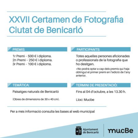 Cultura convoca la XXVII edició del Certamen de Fotografia Ciutat de Benicarló