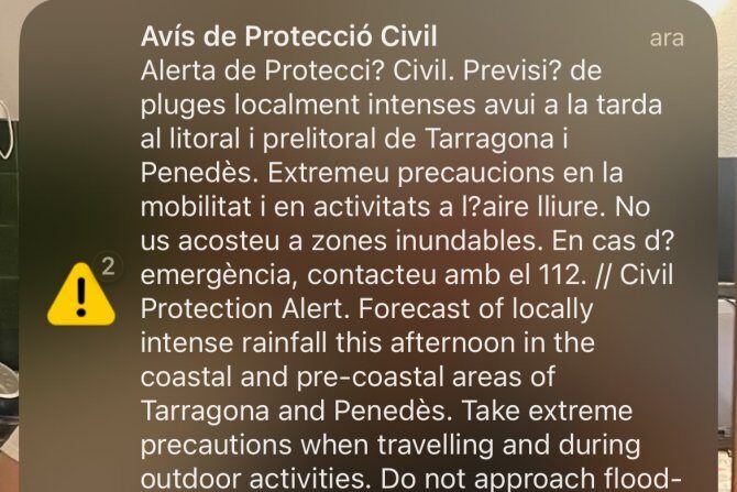 Les Terres de l’Ebre i el Maestrat, en alerta per un episodi de pluges intenses