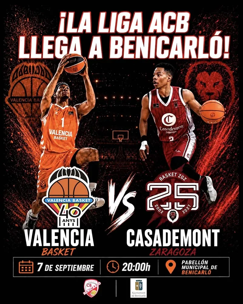 El Valencia Basket i el Casademont Saragossa jugaran un partit amistós al Pavelló de Benicarló