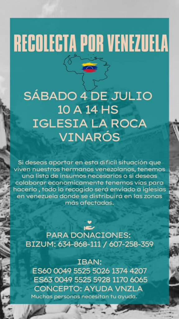 L’Església La Roca de Vinaròs organitza una recollida solidària de medicaments per a Veneçuela