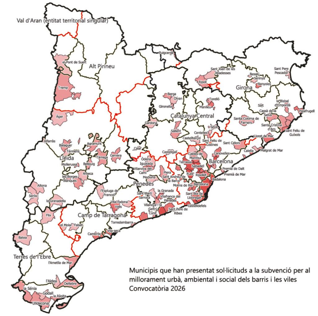 117 municipis catalans presenten projectes a la segona convocatòria del Pla de Barris i Viles, amb les Terres de l’Ebre aportant el 7,7% de les propostes