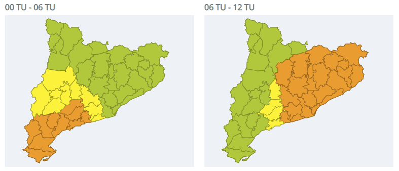 Protecció Civil de la Generalitat demana prudència per la previsió de pluges intenses a partir de la propera matinada
