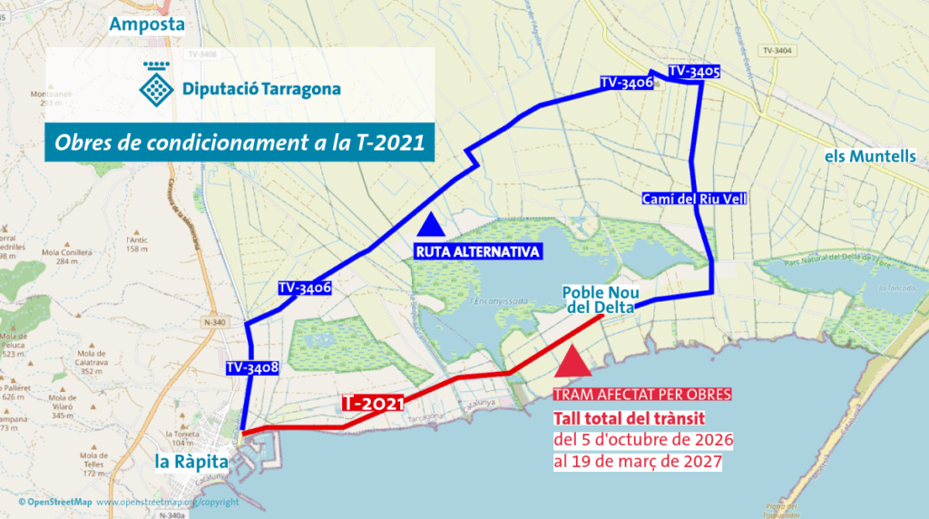 Tall total de la T-2021 entre la Ràpita i Poble Nou del Delta a partir del 5 d’octubre