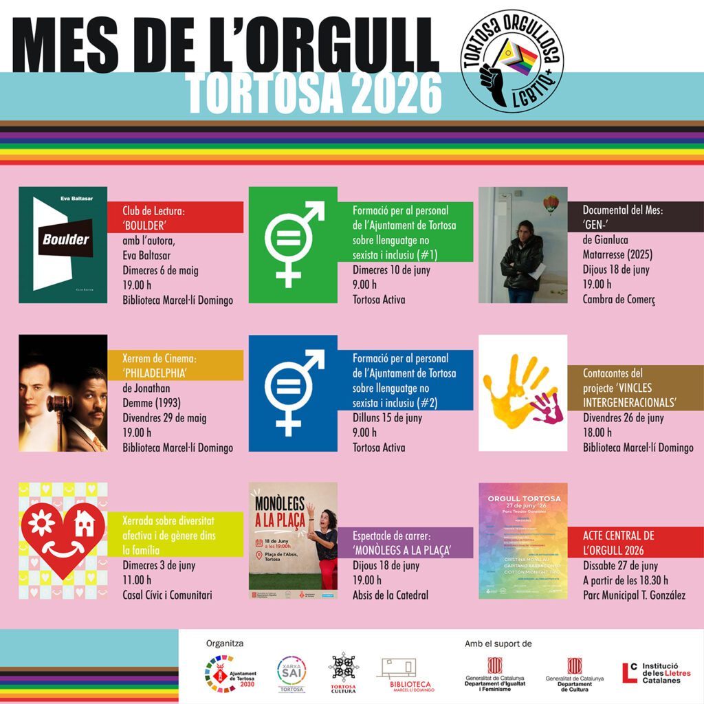 Tortosa presenta el Mes de l’Orgull, amb un acte central per a tota la ciutadania el 27 de juny al parc municipal